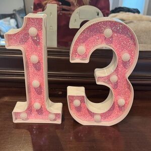 Pink Glitter Number 13 Light Decor